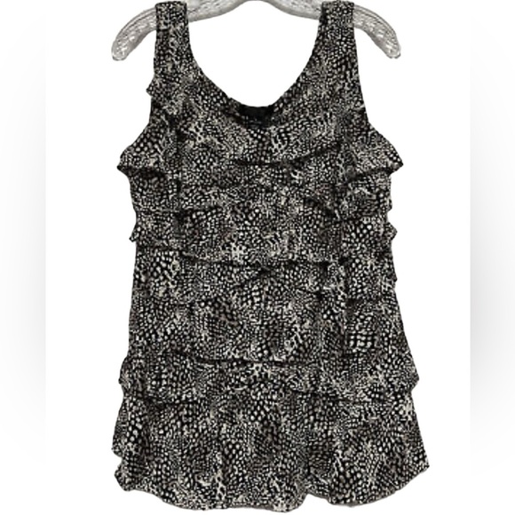 Style & Co Animal Print Ruffle Blouse Tank Sleeveless Women Size XS HSH - Picture 1 of 7
